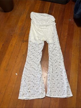 bebe White Lace Flare Jumpsuit